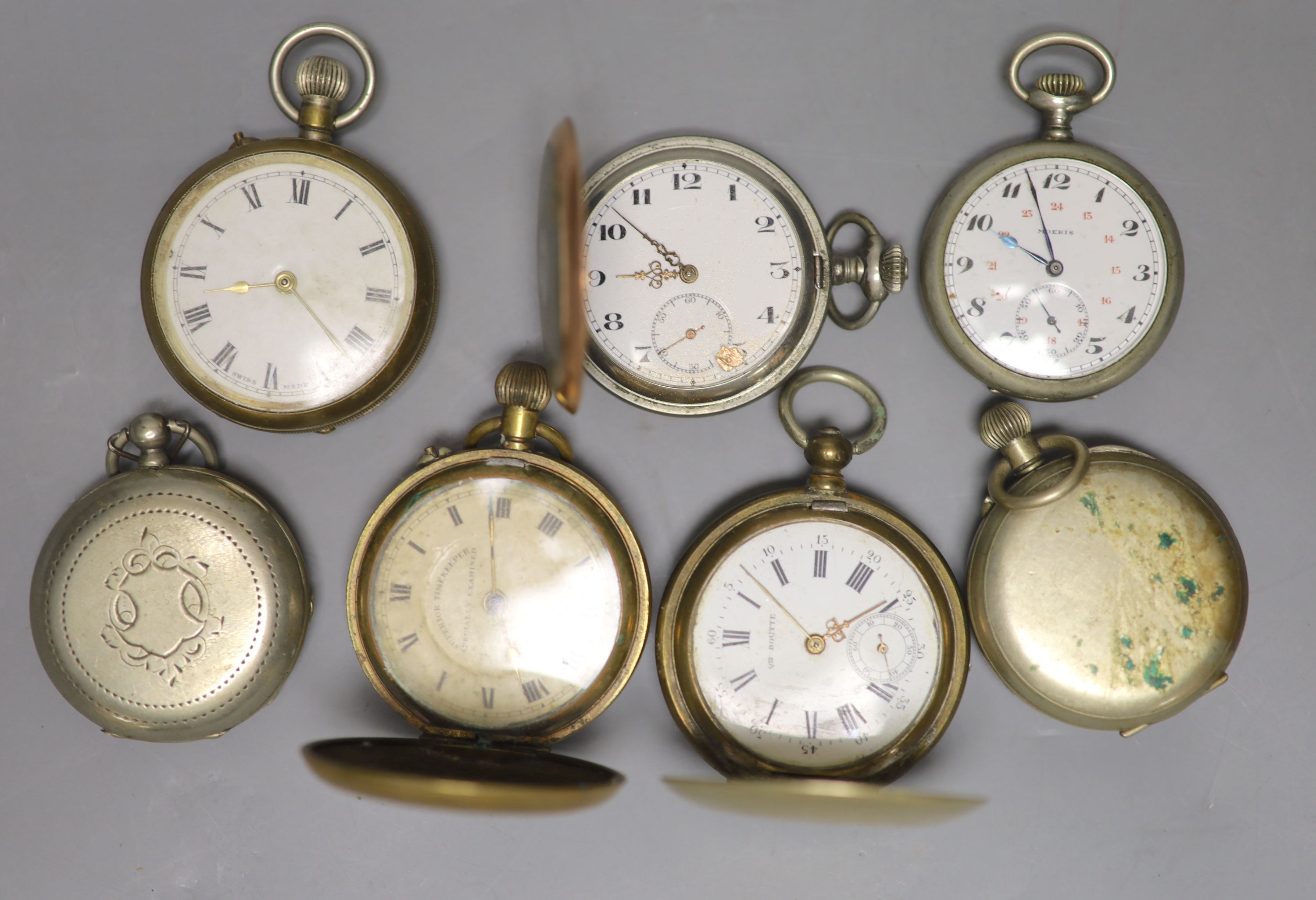 Seven assorted base metal pocket watches including Russian?.